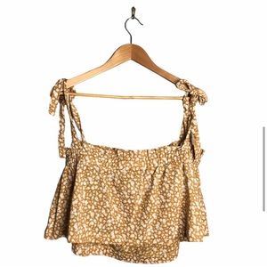 Yellow Floral Crop Top with Tie Strap - size small